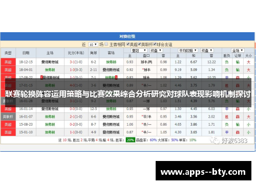 联赛轮换阵容运用策略与比赛效果综合分析研究对球队表现影响机制探讨 联赛轮换阵容运用策略与比赛效果综合分析研究对球队表现影响机制探讨